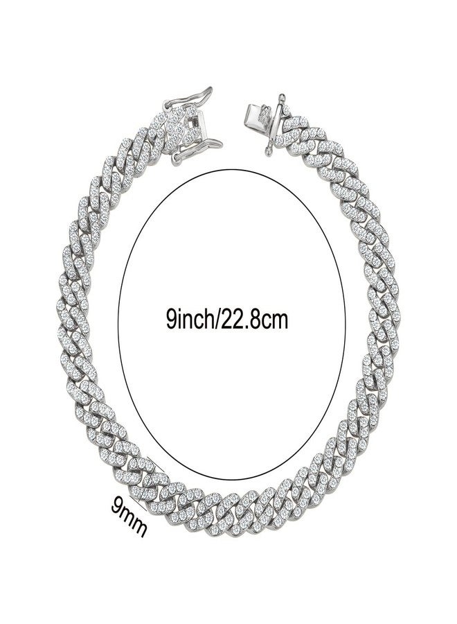 BLBLJERY 9mm Cuban Link Anklets for Women Plus Size Large Ankle Bracelets Gold Silver Rhinestone Diamond Bling Anklets Women 9inch - Image 2
